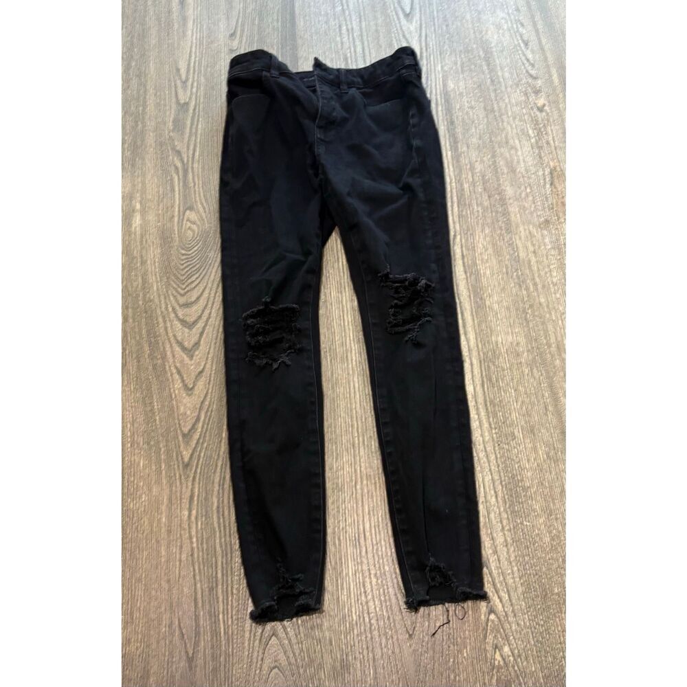 American Eagle The Dream Jeans Hi-Rise Jegging Distressed Denim Black Size 6